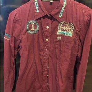 Cinch Maroon Embroidered Shirt